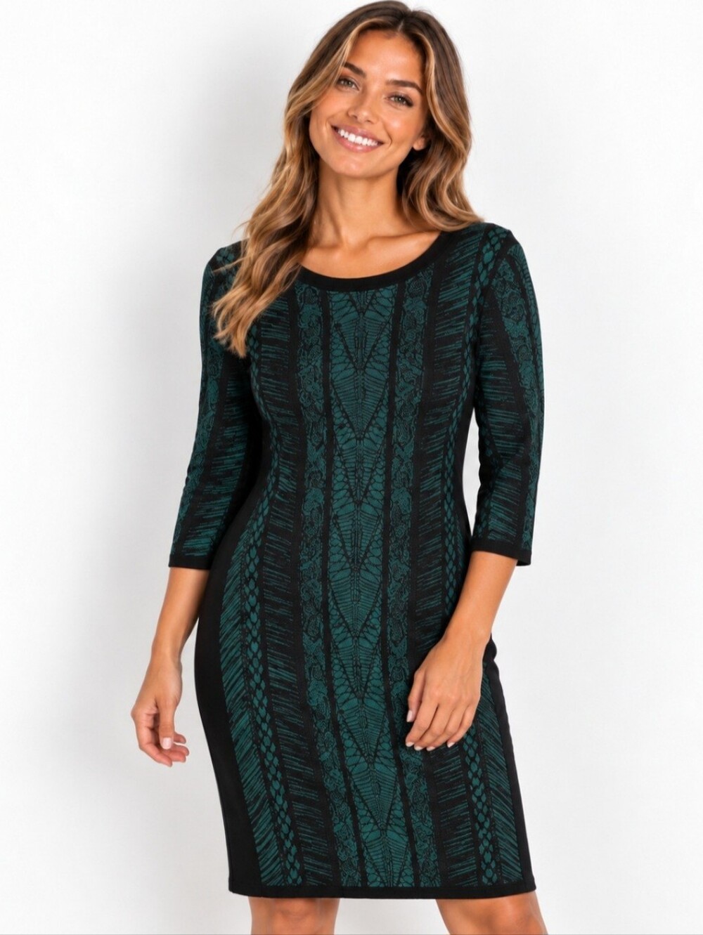 J. Crew Teal and Black Patterned Sheath Dress